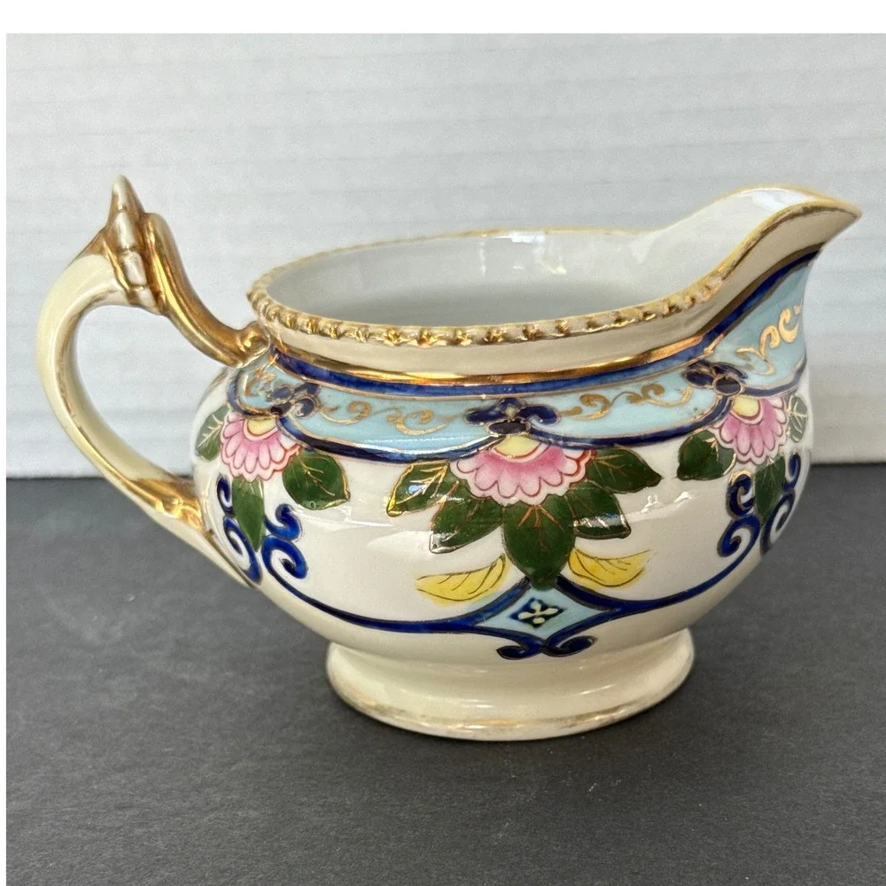Vintage‎ Hand Painted Nippon Porcelain Creamer Floral Gold Gilt Creamer